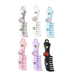 (52) Непрозрачная лаванда Подвески из сплава , расческа, со стразами, окрашеные, разноцветные, 44x16x5 мм, отверстие : 3 мм