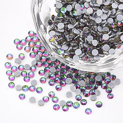 Colorido Hotfix rhinestone, cabujones traseros planos de diamantes de imitación de cristal, semicírculo, colorido, ss 6, 1.9~2x1 mm, sobre 1440 unidades / bolsa