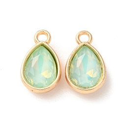Aquamarine Alloy Glass Pendants, Teardrop Charms, Golden, Faceted, Aquamarine, 15.5x9.5x4.5mm, Hole: 1.8mm