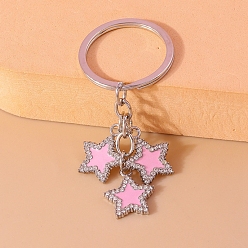 Pearl Pink Alloy and Enamel Keychains, with Rhinestone Star, Pearl Pink, 7.8cm