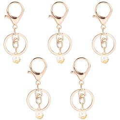 Light Gold Alloy Keychain Clasp Findings, with Lobster Claw Clasps and Acrylic Imitation Pearl, Light Gold, 67mm