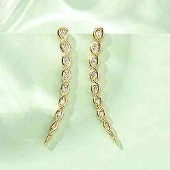 Clear Brass Pave Cubic Zirconia Stud Crawler Earrings, Infinity, Real 18K Gold Plated, Cadmium Free & Lead Free, Long-Lasting Plated, Rack Plating, Clear, 27.5x21.5x6.5mm