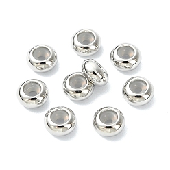 Real Platinum Plated SHEGRACE Brass Beads, Cadmium Free & Nickel Free & Lead Free, Rondelle, with Rubber Inside, Real Platinum Plated, 6x3mm, Hole: 1.3mm