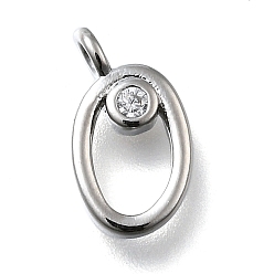 Letter O Латунные микро проложить кубического циркония подвески, письмо амулеты, стойки покрытие, долговечный, без кадмия и без свинца, Письмо O, 12.5x7x2 мм, отверстие : 1.6 мм