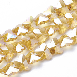 Светло-хаки Гальванические стеклянные бусины, с покрытием AB цвета, граненые, бабочка, светлый хаки, 12x14.5x7.5 мм, отверстие : 1 мм