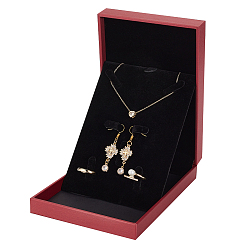 Темно-Красный Прямоугольная коробка из искусственной кожи с ворсом для хранения ювелирных изделий, дорожный портативный футляр для ювелирных изделий, для ожерелья, Кольца, серьги и подвески, темно-красный, 16.1x13.1x3.7 см