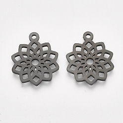 Черный Цвет Металла 201 подвески из нержавеющей стали, цветок, металлический черный , 19x16x1 мм, отверстие : 1.4 мм