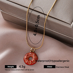 Donut Collares con colgante de acero inoxidable esmaltado estilo vintage para mujer, dorado, rojo naranja, buñuelo, 304 pulgada (15.75 cm)