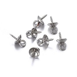 Stainless Steel Color 201 Stainless Steel Cup Pearl Peg Bails Pin Pendants, For Half Drilled Beads, Stainless Steel Color, 10x6mm, Hole: 2mm, Pin: 1.2mm