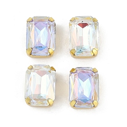 Золотой Латунные стеклянные стразы пришивные стразы, прямоугольные, граненые, разноцветные, золотые, 13.5x10x7 мм, отверстие : 0.8 мм