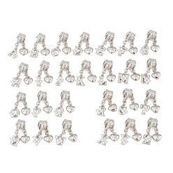 Платина Кулоны из латуни с микропейвом и прозрачным фианитом, подвески в виде сердечек с инициалами букв от А до Я, долговечный, стойки покрытие, без кадмия и без свинца, платина, 23~24 мм, отверстия : 3 mm и 4 мм, 26 шт / комплект