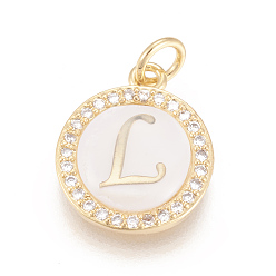 Letter L Латунные микро проложить кубического циркония подвески, с оболочкой, долговечный, без свинца, без кадмии и без никеля, реальный 18 k позолоченный, плоские круглые с буквы, прозрачные, letter.l, 16x13.5x3 мм, отверстие : 3 мм