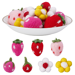 (52) Непрозрачная лаванда 20шт. 7 стили, украшение ручной работы из шерстяного войлока, резинка для волос для детей своими руками, аксессуары, цветы и клубника, разноцветные, 32~51x21~36.5x16~36.5 мм