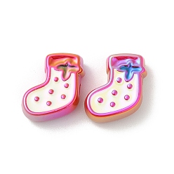 Christmas Socking Uv акриловые покрытия бусины, с эмалью, радужный, тема рождественских украшений, рождественские носки, 21x20x8.5 мм, отверстие : 3.5 мм