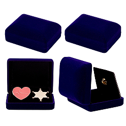 Синий Пластиковый чехол с бархатными упаковочными коробками для брошей, прямоугольные, синие, 6.15x7.8x3.25 см