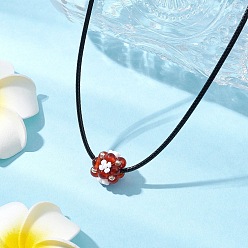 Красный Агат Ожерелья с подвесками в виде цветка из натурального сердолика (окрашенного и нагретого) и стеклянных бусин, ожерелья из черного вощеного хлопкового шнура для женщин, платина, 17.40 дюйм (44.2 см)