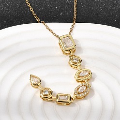 Прозрачный Подвеска из латуни с геометрическим узором, инкрустированная кубическим цирконием, прямоугольная кисточка 201 Цепочка из нержавеющей стали, золотые, прозрачные, 17.64 дюйм (44.8 см)