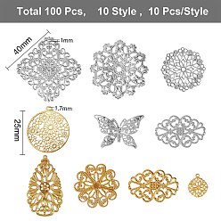 (52) Непрозрачная лаванда 100 ПК 10 стили железных ссылок, гравированные металлические украшения, разнообразные, разноцветные, 10 шт / стиль