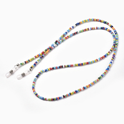 Colorful Eyeglasses Chains, Neck Strap for Eyeglasses, with Glass Seed Beads, Rubber Loop Ends and Brass Findings, Colorful, 30.9 inch(78.5cm), 3mm