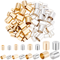 Mixed Color 80Pcs 8 Styles Brass Cord Ends, End Caps, Long-Lasting Plated, Column, Mixed Color, 5~9x4~8mm, Hole: 1.5~1.8mmm, Inner Diameter: 3~7mm, 10pcs/style