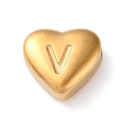 Letter V 201 Stainless Steel Beads, Golden, Heart, Letter V, 7x8x3.5mm, Hole: 1.5mm