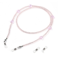 Pink Eyeglasses Chains, Neck Strap for Eyeglasses, with Glass Beads, 304 Stainless Steel Lobster Claw Clasps, Brass Beads and Rubber Loop Ends, Butterfly, Pink, 27.55 inch(70cm)