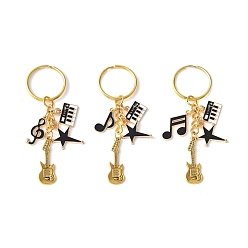 Golden 3Pcs Alloy Enamel Keychain, with Iron Findings, Musical Theme, Golden, 81mm, 3pcs/set