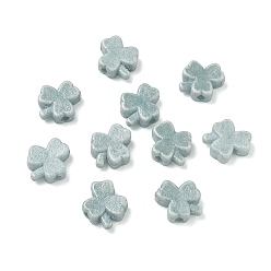 Light Blue Vintage Handmade Porcelain Beads, Fancy Antique Glazed Porcelain, Clover, Light Blue, 12.5x11x4.5mm, Hole: 2mm