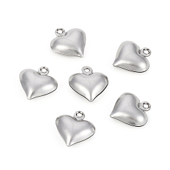 Нержавеющая Сталь Цвет Не тускнеющие 304 подвески из нержавеющей стали, сердце, цвет нержавеющей стали, 12.8x11.5x4.4 мм, отверстие : 1.2 мм