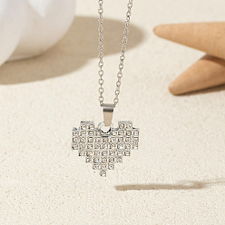 Сердце Ожерелья из сплава с кристаллами и стразами, платина, сердце, 17.72 дюйм (45 см)