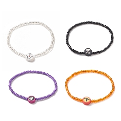 (52) Непрозрачная лаванда Женский эластичный браслет из стеклянных семян и полимерной глины на тему Хэллоуина, разноцветные, внутренний диаметр: 2 дюйм (5 см)