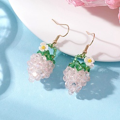 Розовый Серьги-подвески в виде клубничных зерен и стеклянных бусин., С 304 результатами из нержавеющей стали, золотые, туманная роза, 44.5x18.5 мм