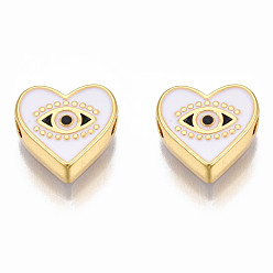 Белый Стойки обшивки сплава эмали подвески, золотой свет, без кадмия, без никеля и без свинца, Сердце с глаз, белые, 11x12x4.5 мм, отверстие : 2 мм