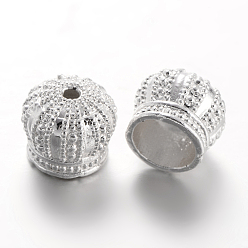 Plata Extremos del cable de latón corona, tapas de los extremos, el color plateado de plata, 12x10 mm, agujero: 2 mm, diámetro interior: 8 mm
