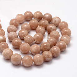 White Jade Natural White Jade Beads Strands, Imitation Sunstone, Dyed, Round, Coral, 12mm, Hole: 1mm, about 34pcs/strand, 15 inch