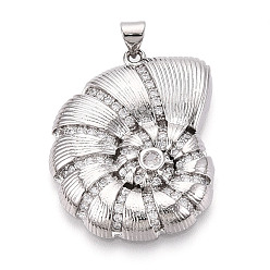 Платина Латунные микро проложить кубического циркония подвески, без кадмия и без свинца, раковина, платина, 33.5x25.5x4 мм, отверстие : 5x3.5 мм