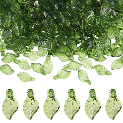 Зеленый 500шт прозрачные акриловые подвески, для серьги аксессуары, лист прелести, зелёные, 9.7x5.5x3.6 мм, отверстие : 1.2 мм