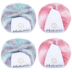 (52) Непрозрачная лаванда 4 мотки 2 цвета сегмент окрашенная мохеровая пряжа, ручная нить ручной работы, искусство ремесла инструменты, разноцветные, 0.8~1 мм, 2 мотки/цвет