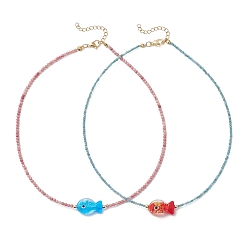 (52) Непрозрачная лаванда 2 шт. 2 цветов, ожерелья из граненых круглых бусин ручной работы из фольги в технике лэмпворк, натурального апатита и родонита для женщин, золотые, разноцветные, 15.87 дюйм (40.3 см), 1 шт / цвет