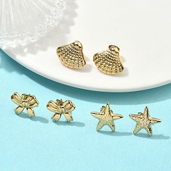 Настоящее золото 18K 3 пары 304 серьги-гвоздики из нержавеющей стали, ионное покрытие (ip), морская тема, реальный 18 k позолоченный, 14x16.5 мм