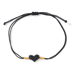 Черный Плетеные браслеты из волокон и полиэфирных нитей для женщин, сердце, чёрные, 7-7/8 дюйм (20 см), внутренний диаметр: 11 дюйм (28 см)