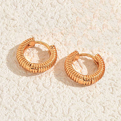 Розовое Золото Серьги-кольца из латунной текстурированной полосы, розовое золото , 13x3.5 мм