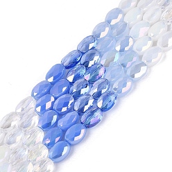 Васильковый Нити из гальванически покрытых искусственным нефритом и непрозрачных и прозрачных стеклянных бусин, смешанный стиль, овальные, с покрытием AB цвета, граненые, васильковый, 5.5~6x4.5x3 мм, отверстие : 0.6~0.9 мм, около 56~63 шт / нитка, 13.58~15.55 дюйм (34.5~39.5 см)
