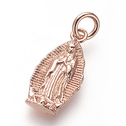 Розовое Золото Латунные подвески, без свинца и без кадмия, Дева Мария, розовое золото , 15x8x2.5 мм, отверстие : 3 мм