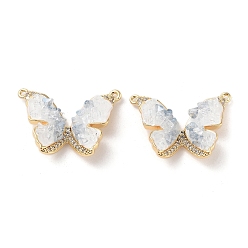 Настоящее золото 18K Латунные микропаве прозрачные подвески с фианитом, без кадмия, без никеля и без свинца, с эмалью и хрустальным кварцем, бабочка, реальный 18 k позолоченный, 18x24x6 мм, отверстие : 1 мм