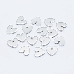 Real Platinum Plated Brass Charms, Long-Lasting Plated, Real Platinum Plated, Nickel Free, Heart, 8x8x1mm, Hole: 1mm