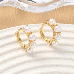 Настоящее золото 18K Круглые серьги-кольца из латуни, с абс пластмассовой имитационной жемчужиной, без никеля , реальный 18 k позолоченный, 15.5x16.5x5 мм