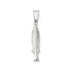 Fish 304 подвески из нержавеющей стали, с 201 защелкой из нержавеющей стали на поручнях, амулеты с морскими животными, цвет нержавеющей стали, рыба, 27x5.5x3.5 мм, отверстие : 7x4 мм