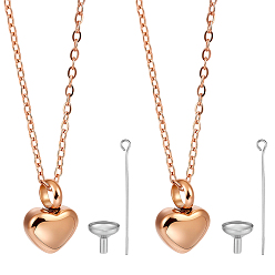 Oro Rosa & Color Acero Inoxidable 2 piezas 304 collares de cenizas con urna en forma de corazón de acero inoxidable, con 2 bolsas 304 mini embudo de acero inoxidable, oro y acero inoxidable color rosa, 21.65 pulgada (55 cm)