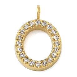 Letter O Ионное покрытие (ip) 304 подвески из нержавеющей стали с микропаве из кубического циркония, золотые, подвески с буквой az~z, Письмо O, 13x9x2 мм, отверстие : 2 мм